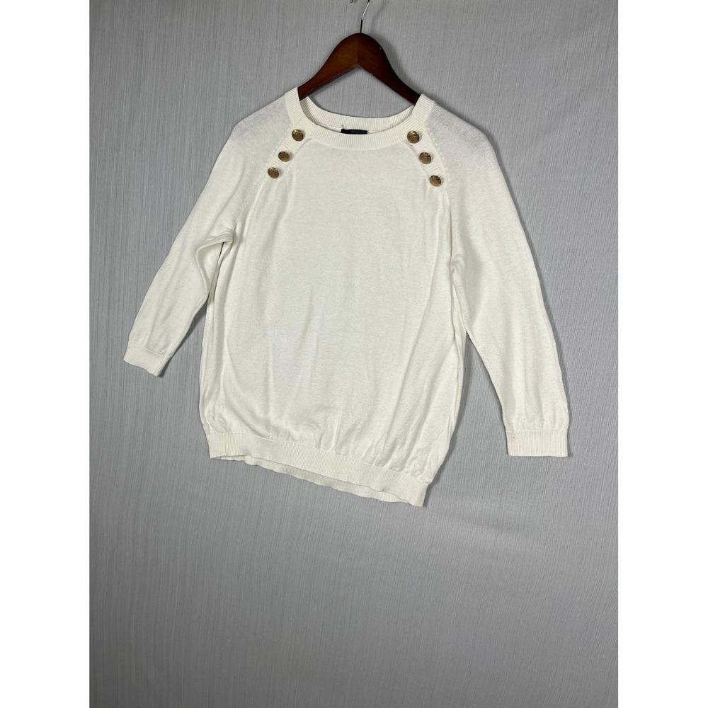 The Limited Gold Button Sweater Womens L White Raglan 3/4 Sleeve Pullover